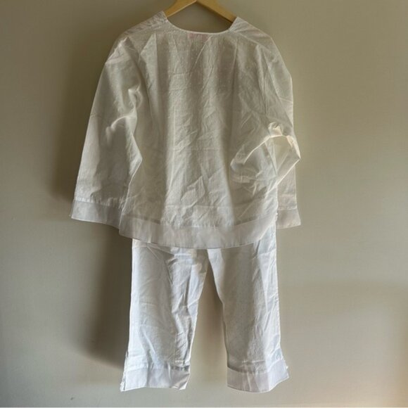 Vintage Oscar De La Renta Pink Label White Cotton Pajamas Set - Picture 12 of 13